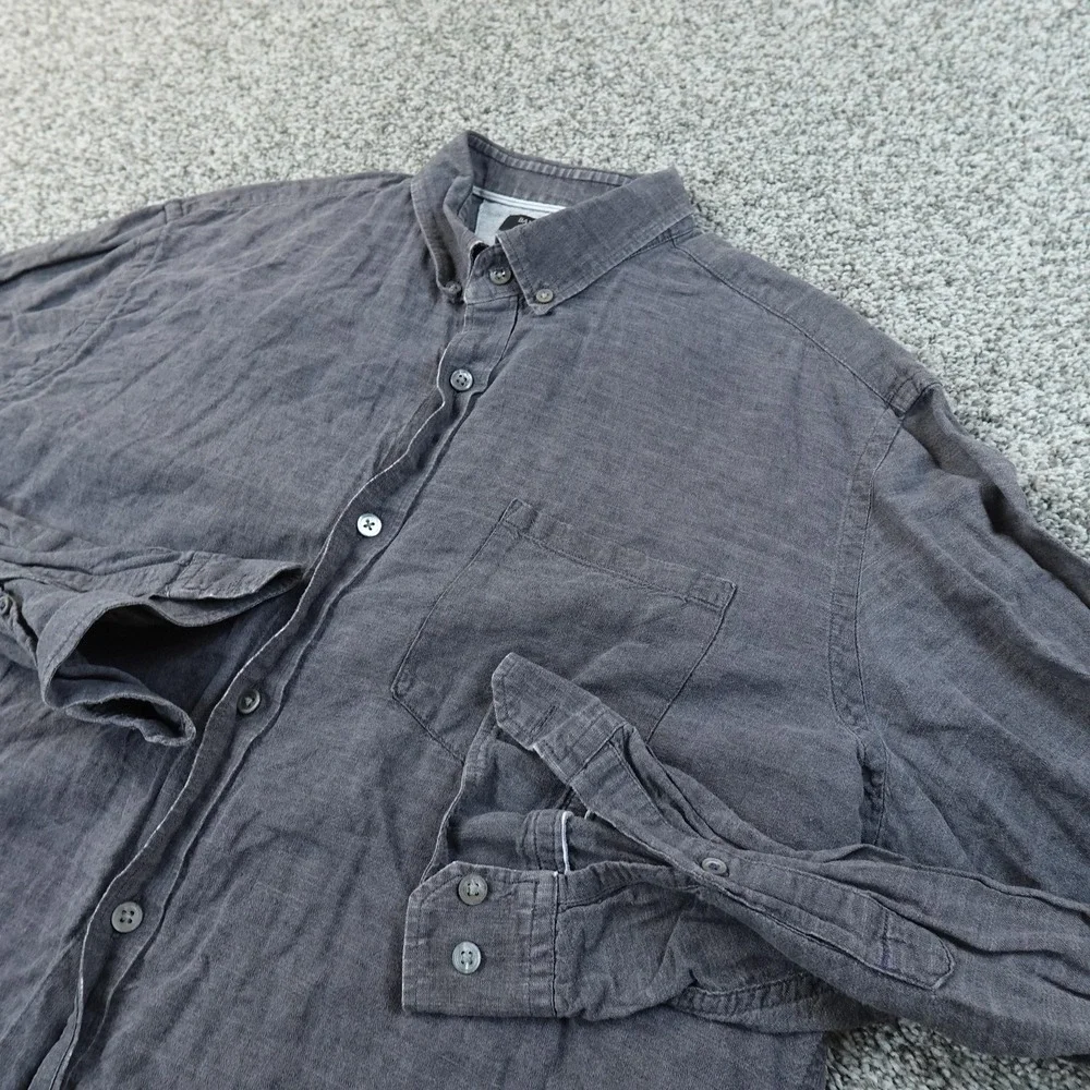 Banana‎ Republic Shirt Mens L Gray Linen Chambray Button Up Long Sleeve Slim Fit